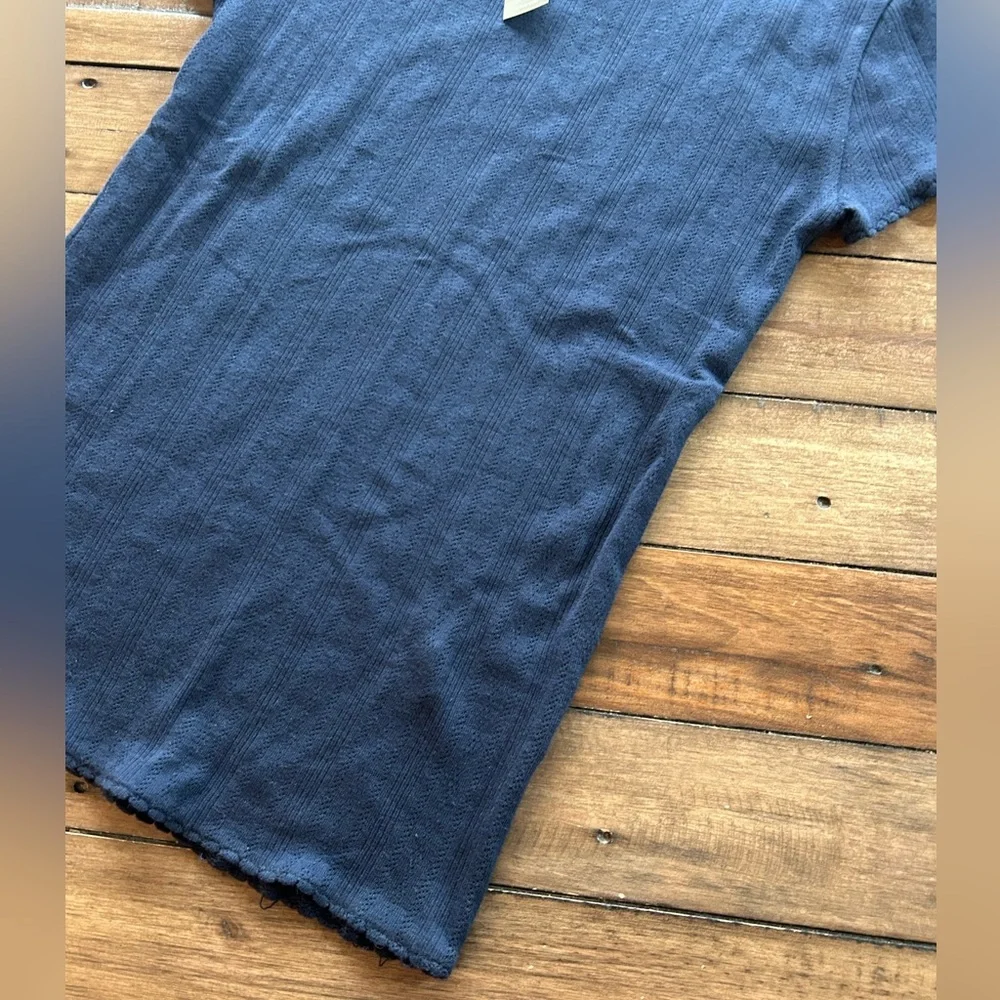 NWT J. Crew Pointelle Cotton Navy Blue Short Sleeve T Shirt XS - Picture 6 of 9
